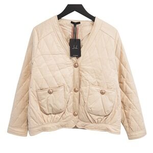 NWT Joh‎ Apparel Quilted Puffer Jacket Womens L Cream Gold Old Money Equestrian